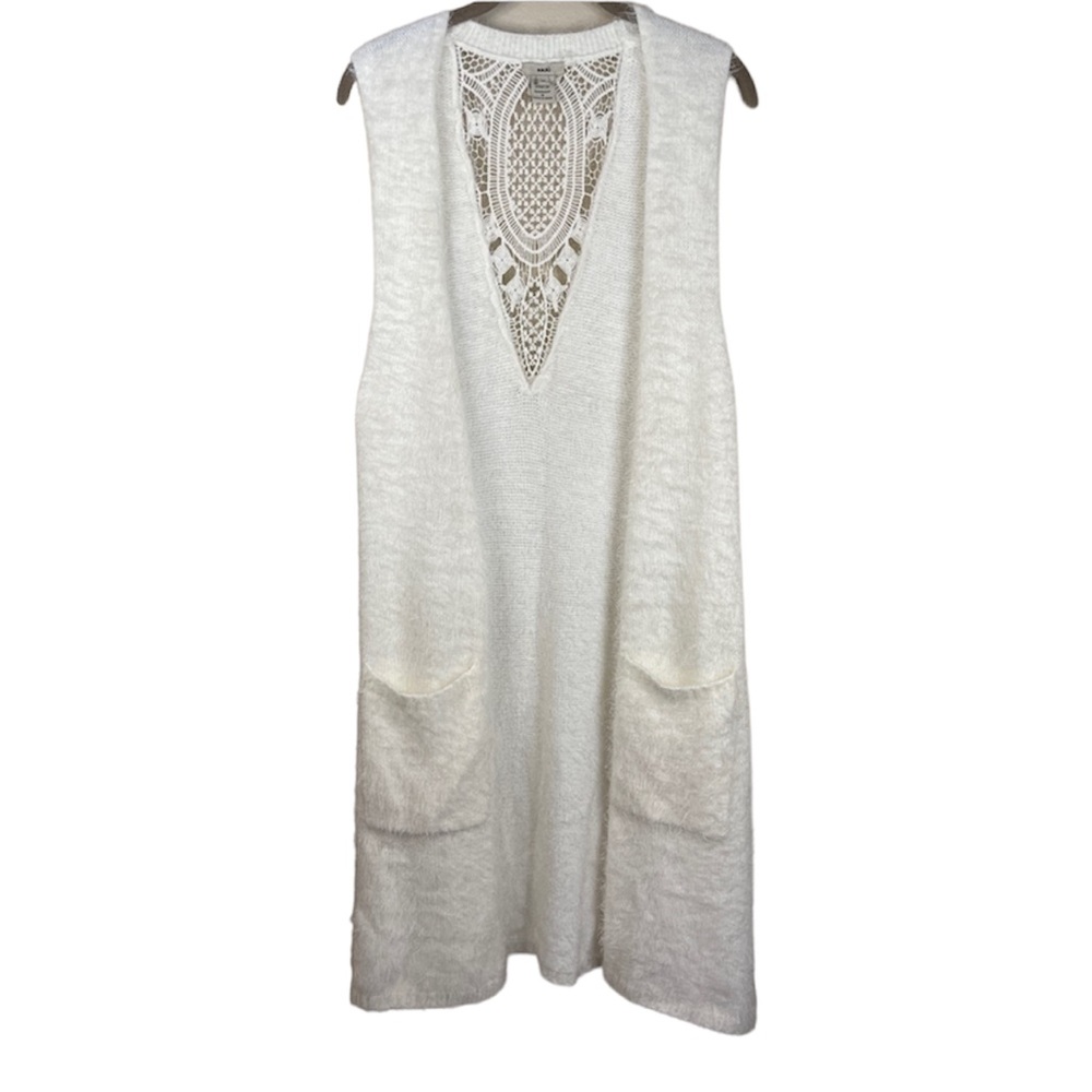 Escio Ivory Eyelash Open Front Longline Sweater Vest Size M